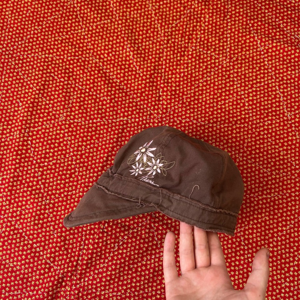 Prana Brown Cotton Floral Embroidered Cadet Cap Paisley Lining One Size